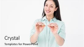  Presentation with cigarette - PPT theme with smiling woman snapping cigarette in half on white background background and a white colored foreground