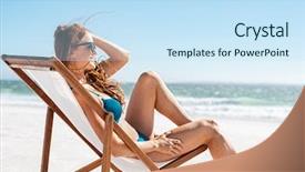  Presentation with ocean - Slides with smiling woman sunbathing on deck background and a sky blue colored foreground