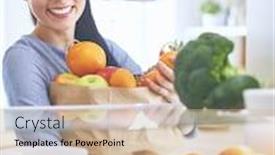  Presentation with fresh fruit retailer - Cool new presentation design with smiling-woman-taking-a-fresh backdrop and a coral colored foreground
