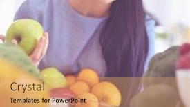  Presentation with fridge - Slide deck enhanced with smiling-woman-taking-a-fresh background and a coral colored foreground