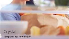  Presentation with fridge - Presentation theme enhanced with smiling-woman-taking-a-fresh background and a coral colored foreground