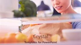  Presentation with healthy food - Slides having smiling-woman-taking-a-fresh background and a coral colored foreground