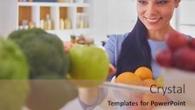 Presentation with healthy food - Slide deck with smiling-woman-taking-a-fresh background and a  colored foreground