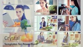  Presentation with healthy food - Slides enhanced with smiling-woman-taking-a-fresh background and a coral colored foreground