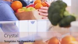  Presentation with healthy food - Slides featuring smiling-woman-taking-a-fresh background and a  colored foreground