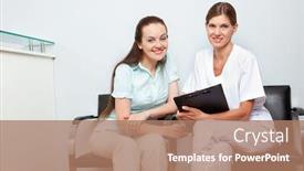  Presentation with confidence - Cool new PPT theme with smiling-woman-talks backdrop and a coral colored foreground