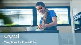  Presentation with tossing - Beautiful slides featuring smiling woman tossing a salad for dinner in the kitchen backdrop and a light blue colored foreground