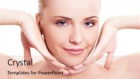  Presentation with beautiful black women smiling - Slides with smiling woman touching her face background and a coral colored foreground