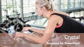  Presentation with exercise bike - Colorful slides enhanced with smiling woman using exercise bike at the gym backdrop and a coral colored foreground