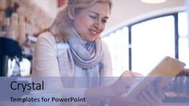  Presentation with herbal - Colorful presentation theme enhanced with smiling woman using tablet backdrop and a light blue colored foreground