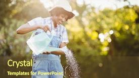  Presentation with garden - Audience pleasing slides consisting of smiling woman watering plants backdrop and a tawny brown colored foreground