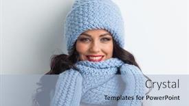  Presentation with winter blue - Beautiful presentation theme featuring smiling-woman-wearing-blue-knitted backdrop and a light blue colored foreground