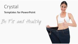  Presentation with weight - PPT theme having smiling woman who lost a lot of weight the thumbup against white background background and a white colored foreground