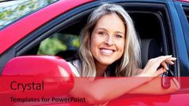 Presentation with car key - Audience pleasing slide set consisting of smiling woman with a car backdrop and a red colored foreground