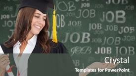  Presentation with green chalkboard - Amazing slide deck having smiling woman with a degree as she opens out her other hand against green chalkboard backdrop and a dark gray colored foreground