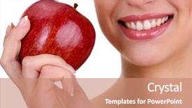  Presentation with apple watch s4 - Slides with smiling woman with apple isolated background and a coral colored foreground