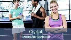  Presentation with crossfit - Cool new slide set with smiling woman with arms crossed while her friends chatting in crossfit backdrop and a ocean colored foreground