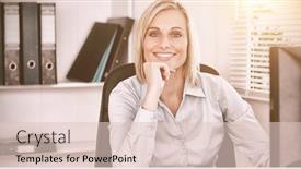  Presentation with woman office desk - Amazing slides having smiling-woman-with-chin backdrop and a lemonade colored foreground