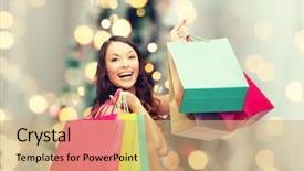  Presentation with christmas sale - Colorful PPT layouts enhanced with smiling woman with colorful shopping backdrop and a  colored foreground