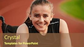  Presentation with marathon - Slide deck having smiling-woman-with-disablitiy-sitting background and a tawny brown colored foreground