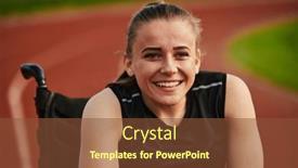  Presentation with marathon - Theme enhanced with smiling-woman-with-disablitiy-sitting background and a tawny brown colored foreground