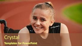  Presentation with marathon - PPT theme featuring smiling-woman-with-disablitiy-sitting background and a tawny brown colored foreground