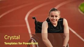  Presentation with marathon - Presentation theme consisting of smiling-woman-with-disablitiy-sitting background and a tawny brown colored foreground