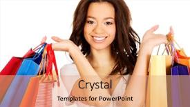  Presentation with happy smiling woman dental health - Cool new PPT layouts with smiling woman with shopping bags backdrop and a coral colored foreground