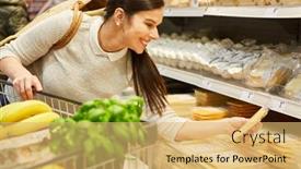  Presentation with shopping trolley - Presentation featuring smiling-woman-with-shopping-trolley background and a yellow colored foreground