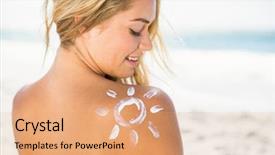  Presentation with sunscreen - Presentation enhanced with smiling woman with sunscreen background and a coral colored foreground