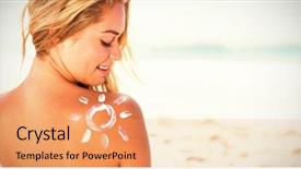  Presentation with sunscreen - Colorful PPT theme enhanced with smiling woman with sunscreen backdrop and a coral colored foreground