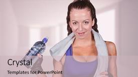  Presentation with water bottle - Presentation consisting of smiling woman with water bottle background and a soft green colored foreground