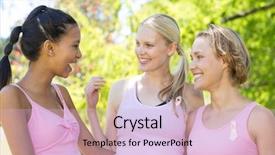  Presentation with breast cancer awareness - Slides featuring smiling women in pink for breast cancer awareness on a sunny day background and a lemonade colored foreground