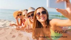  Presentation with women making - Presentation theme enhanced with smiling women in sunglasses background and a coral colored foreground