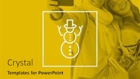  Presentation with women making - Cool new theme with smiling women making a selfie against snowman backdrop and a gold colored foreground