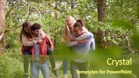  Presentation with hike forest - Audience pleasing slides consisting of smiling young adult friends walking backdrop and a tawny brown colored foreground