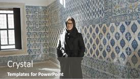  Presentation with black-woman - Slide deck with smiling-young-adult-woman-dressed and a gray colored foreground