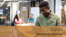  Presentation with phone meeting - Presentation theme having smiling-young-african-american-businessman background and a gold colored foreground