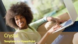  Presentation with ophthalmology african american models - Presentation theme having smiling young african american woman background and a coral colored foreground