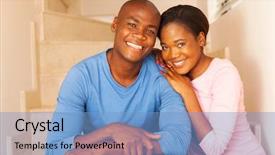  Presentation with african american black couple - Presentation theme enhanced with smiling young african couple relaxing background and a light blue colored foreground