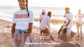  Presentation with african people - PPT theme featuring volunteerism - smiling young african girl volunteer background and a coral colored foreground