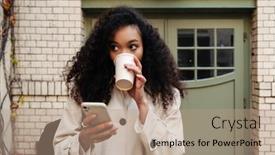  Presentation with green coffee - Presentation enhanced with smiling-young-african-girl-wearing background and a coral colored foreground