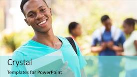  Presentation with college - Amazing PPT layouts having smiling young african male college backdrop and a arctic colored foreground