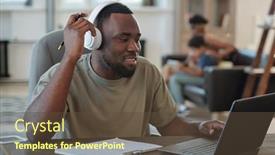  Presentation with scrolling - Colorful slide set enhanced with smiling-young-african-man backdrop and a tawny brown colored foreground