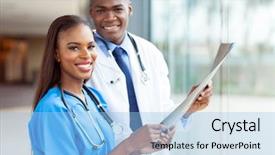  Presentation with medical - Audience pleasing presentation consisting of smiling young african medical doctors backdrop and a light blue colored foreground