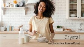  Presentation with eating disorders anorexia - Slide set with smiling-young-african-woman-eating background and a coral colored foreground