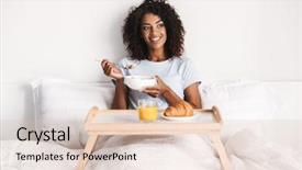  Presentation with young business woman smile show - Slides featuring smiling young african woman having background and a lemonade colored foreground