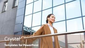  Presentation with asian - PPT theme with smiling-young-asian-businessowoman-wearing background and a coral colored foreground