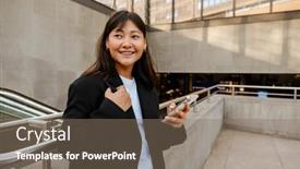  Presentation with asian - Slide set having smiling-young-asian-girl-wearing background and a violet colored foreground