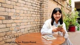  Presentation with asian - Slides enhanced with smiling-young-asian-girl background and a coral colored foreground